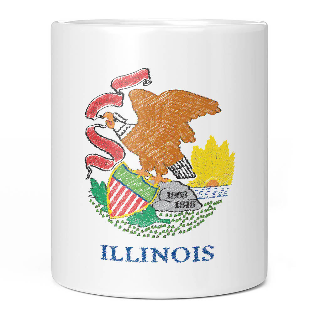 ILLINOIS STATE SCRIBBLE FLAG 11oz NOVELTY MUG Mugs