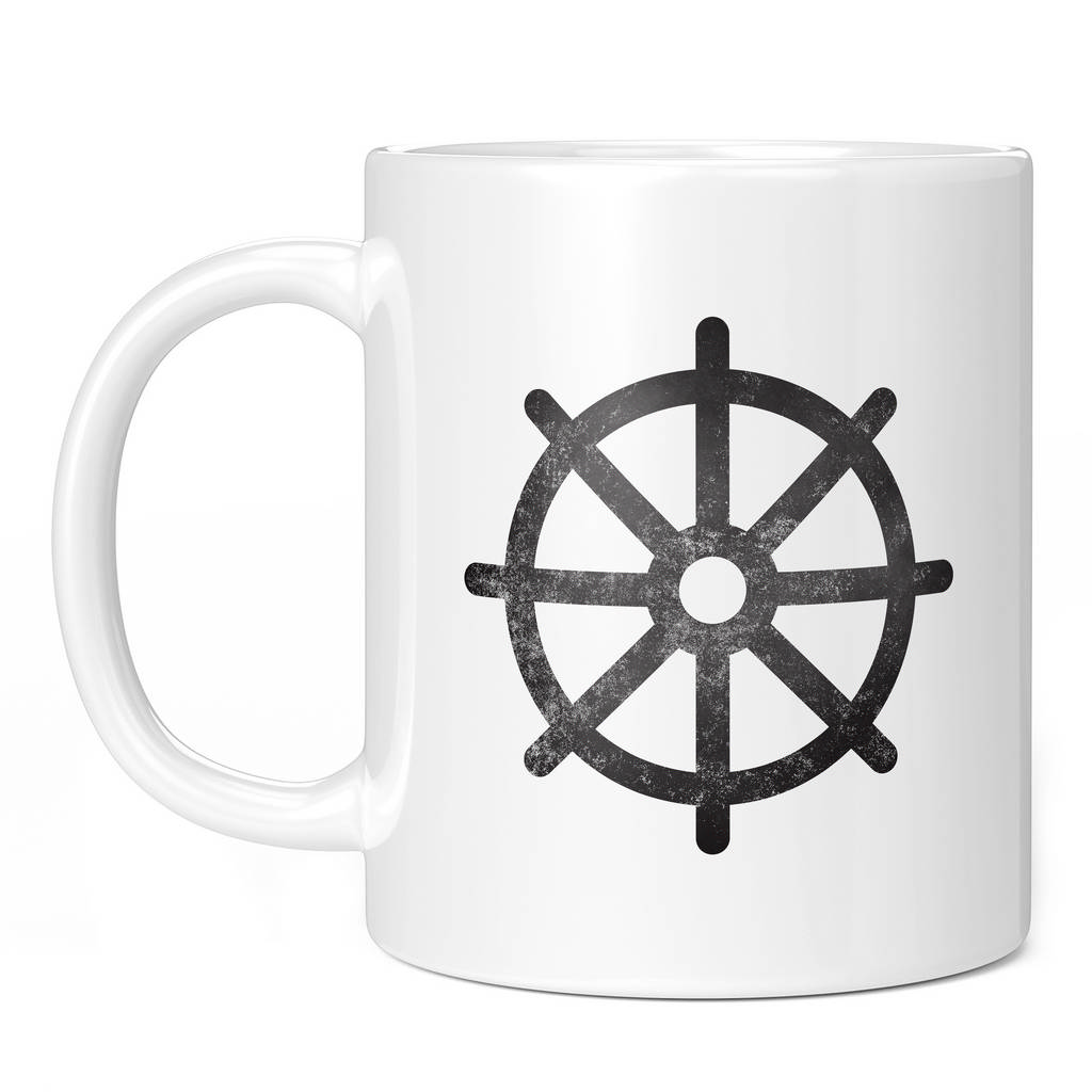BUDDHISM DHARMACHAKRA WHEEL DISTRESSED PRINT 11oz NOVELTY MUG Mugs