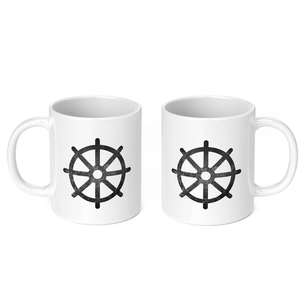 BUDDHISM DHARMACHAKRA WHEEL DISTRESSED PRINT 11oz NOVELTY MUG Mugs
