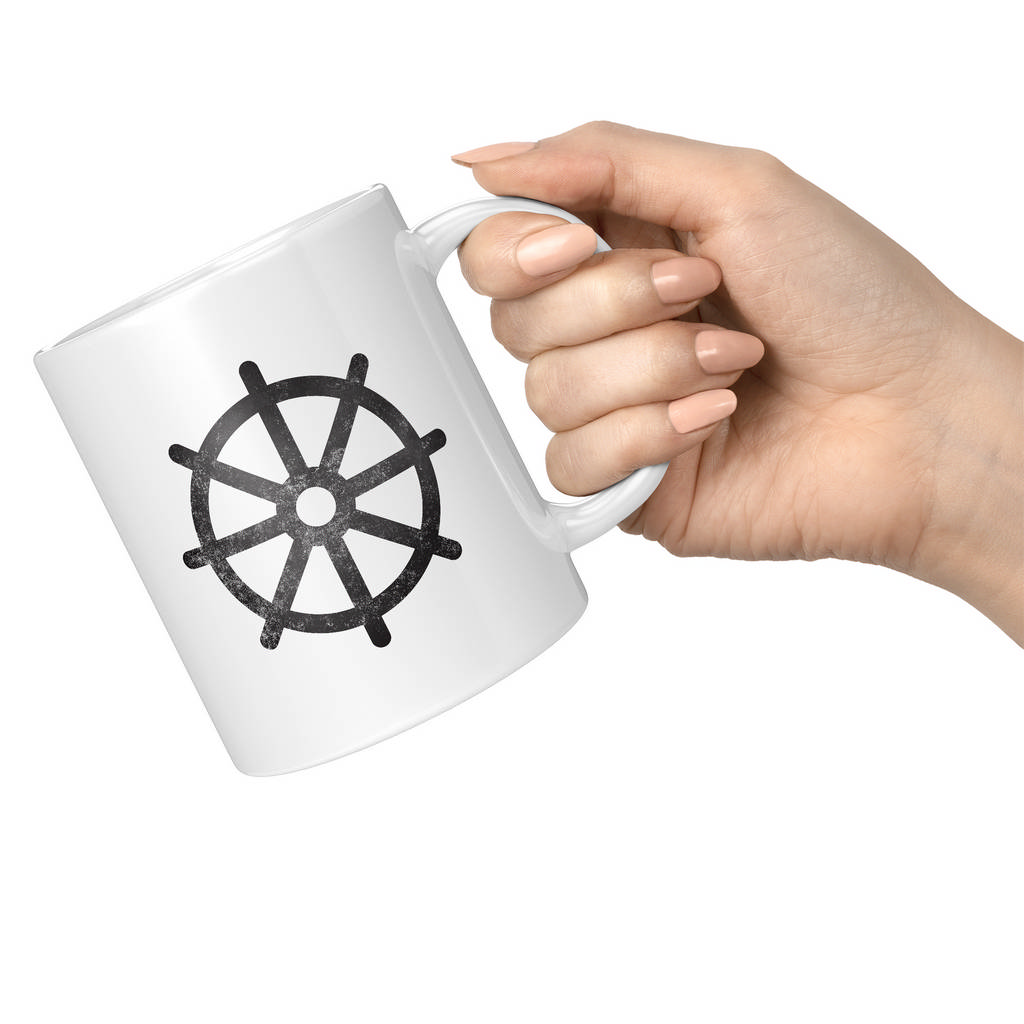 BUDDHISM DHARMACHAKRA WHEEL DISTRESSED PRINT 11oz NOVELTY MUG Mugs