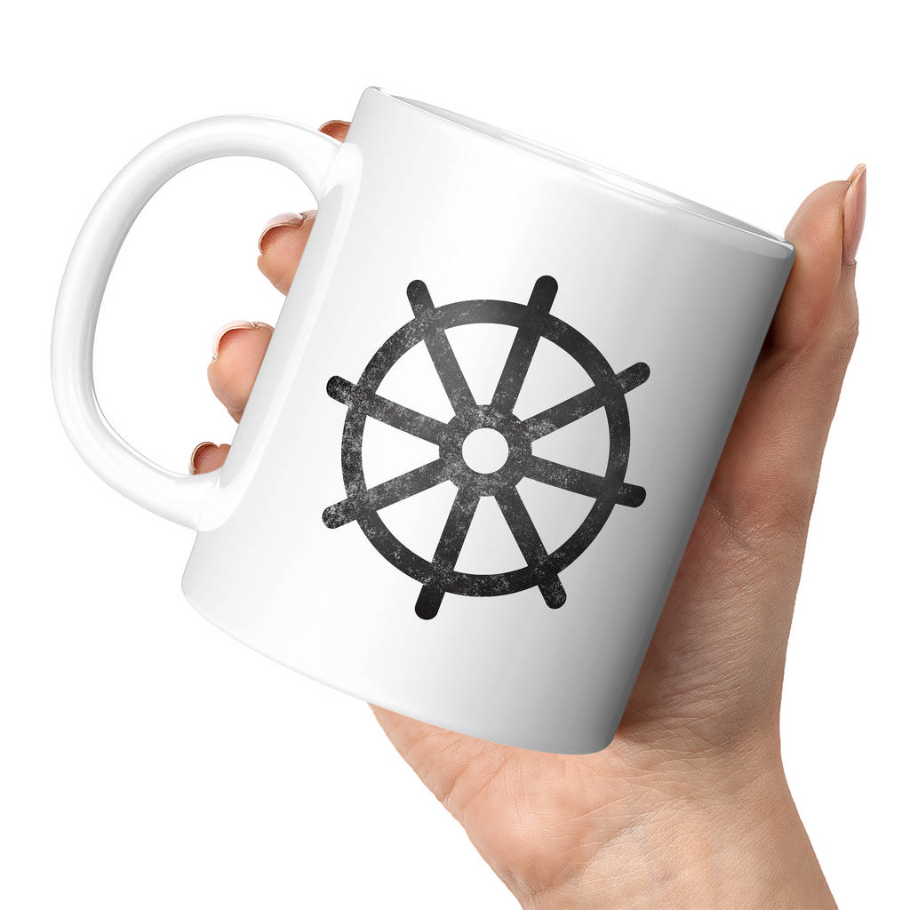 BUDDHISM DHARMACHAKRA WHEEL DISTRESSED PRINT 11oz NOVELTY MUG Mugs