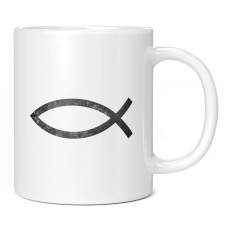 CHRISTIAN ICHTHYS FISH DISTRESSED PRINT 11OZ NOVELTY MUG