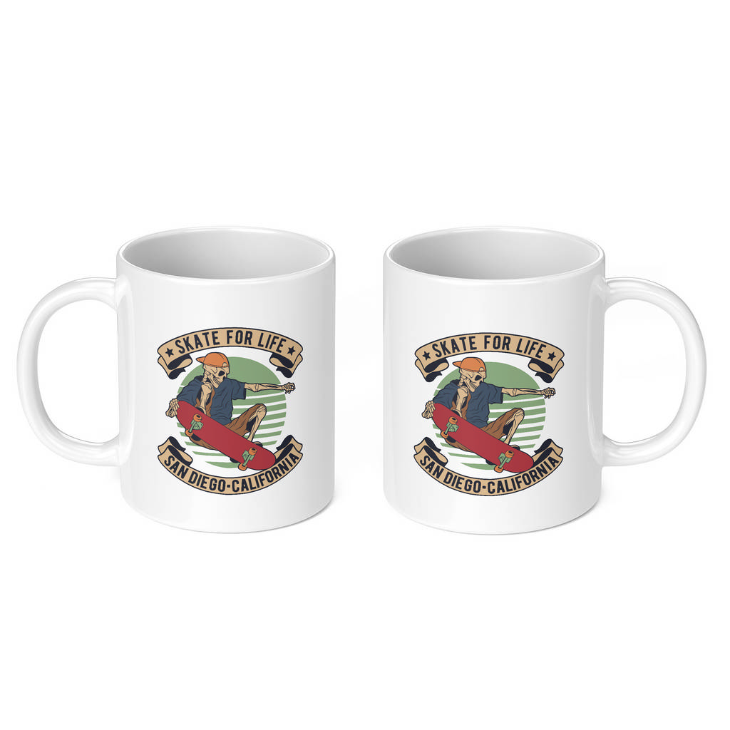 SKELETON SKATE FOR LIFE SAN DIEGO CALIFORNIA 11oz NOVELTY MUG Mugs