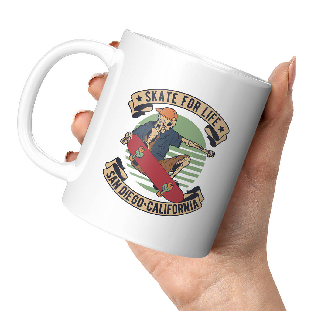 SKELETON SKATE FOR LIFE SAN DIEGO CALIFORNIA 11oz NOVELTY MUG Mugs