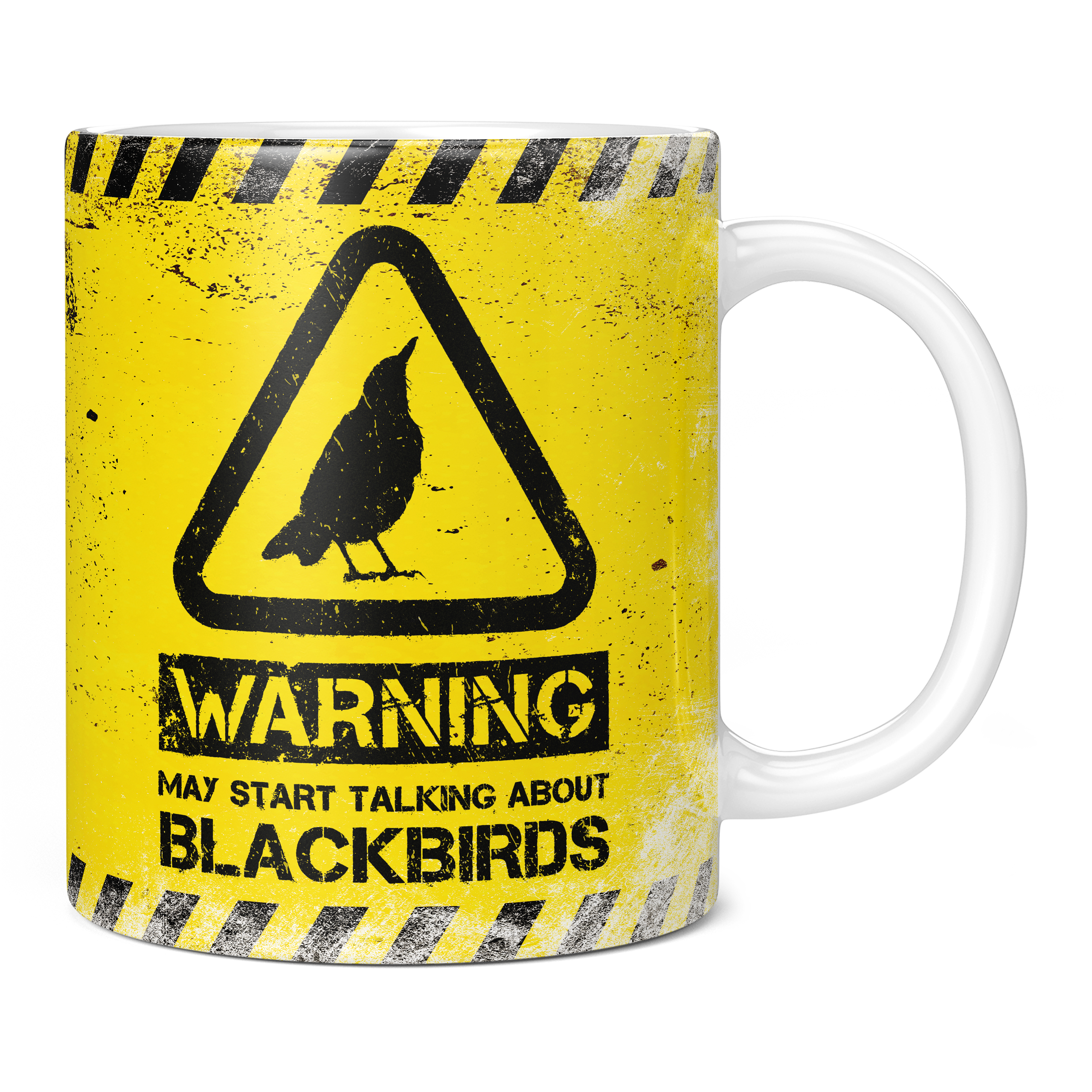 WARNING MAY START TALKING ABOUT BLACKBIRDS 11OZ NOVELTY MUG